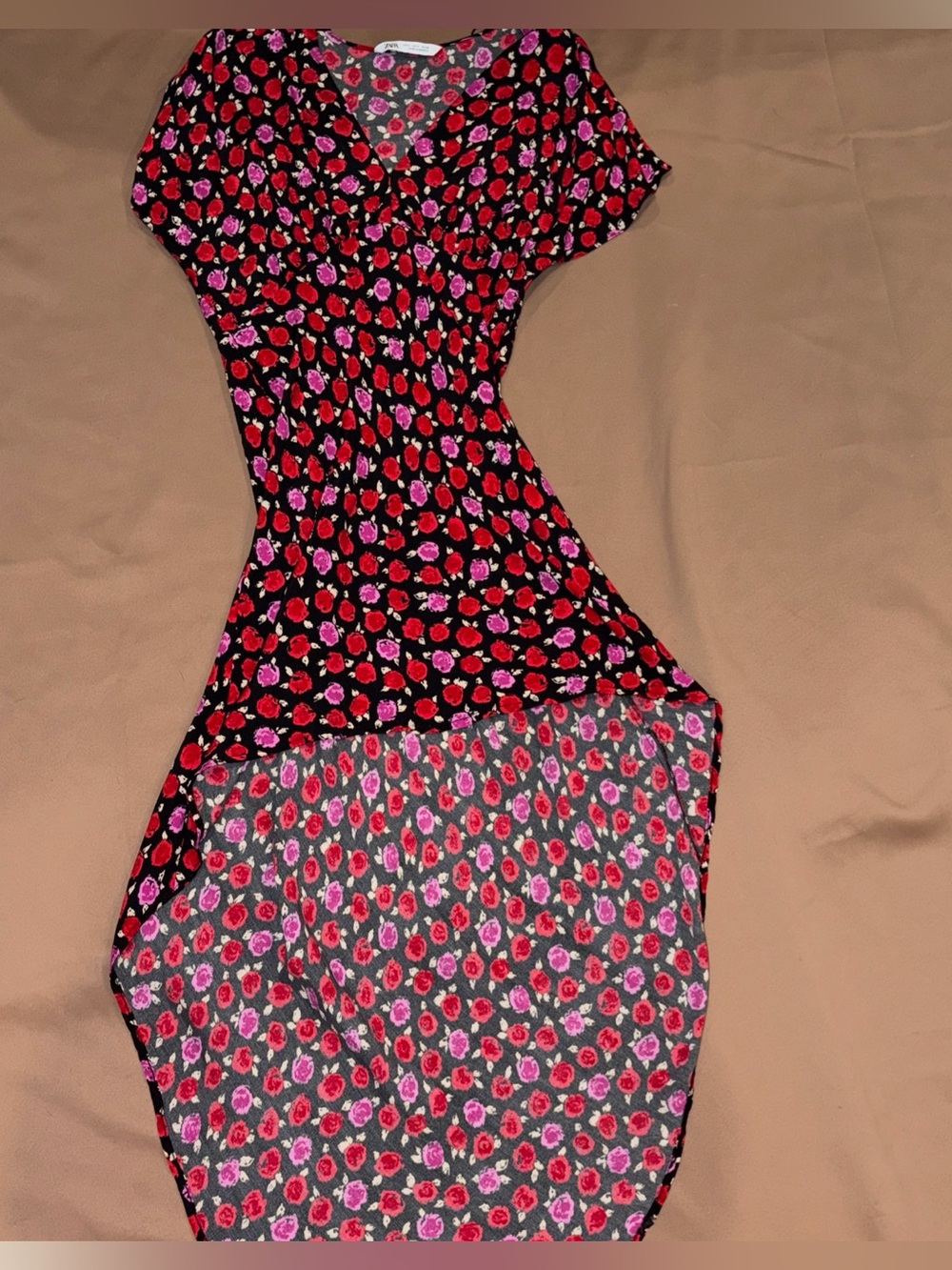 Floral High Low Dress Romantic Dark Romance Vneck Coquette Zara